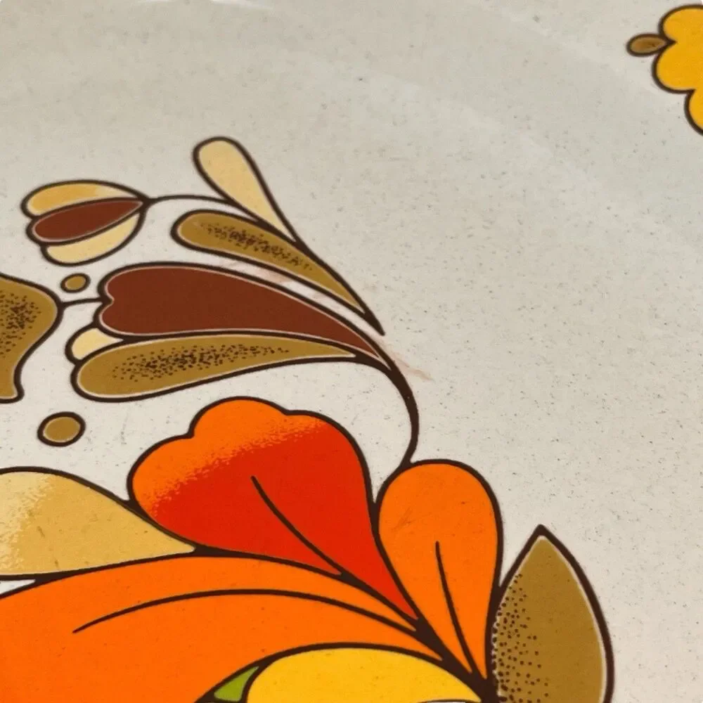 MCM Vintage 1970s Sanko Ware Porcelain Enameled Steel Country Flowers Platter